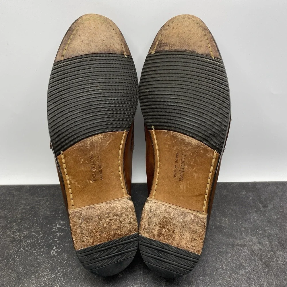 Vintage FootJoy Brown Leather Loafers Mens 10 C Woven Accent 77749 Made In USA